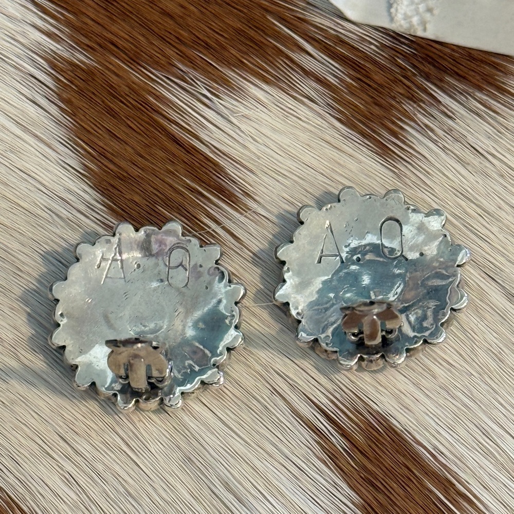 Vintage Alice Quam Sterling & Turquoise Cluster Earrings - Picture 2 of 5